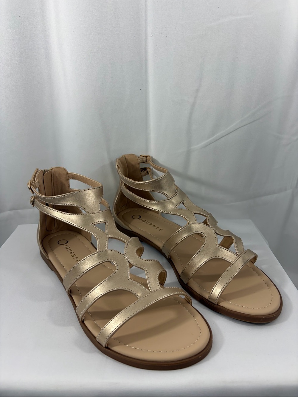 NWT Journee Women’s Size 11 Metallic Gold Strappy Gladiator Sandals